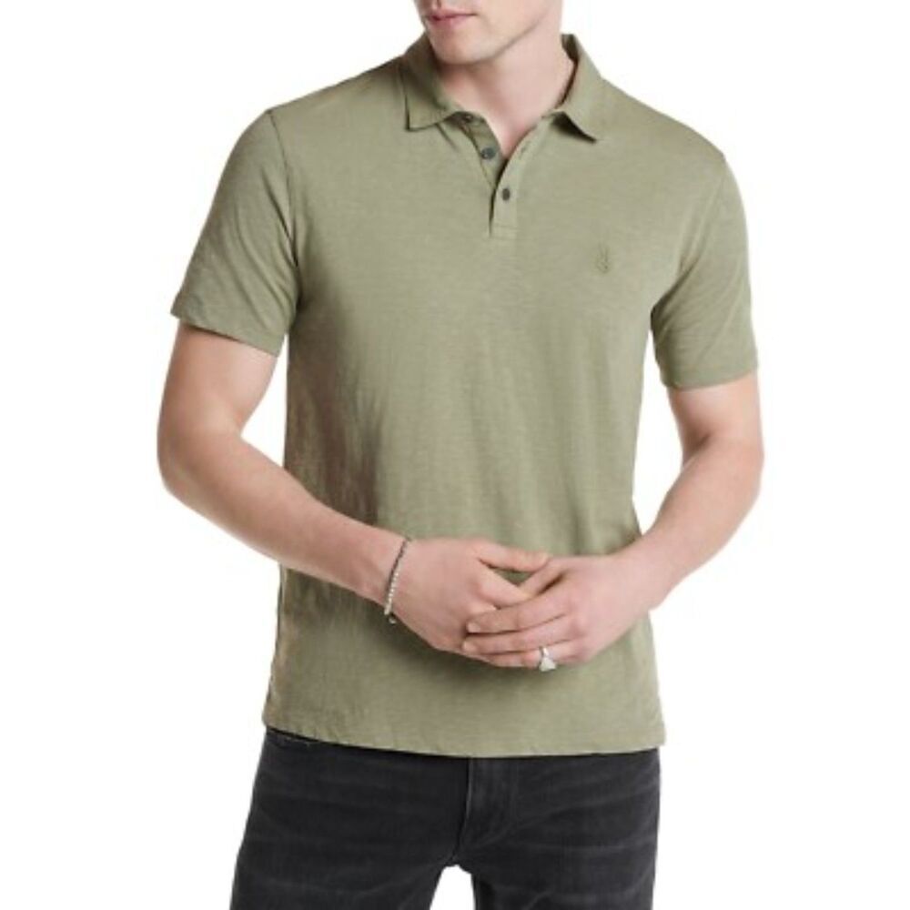 JOHN VARVATOS Men's Green Regular Fit Slub Short Sleeve Polo Shirt Size Small